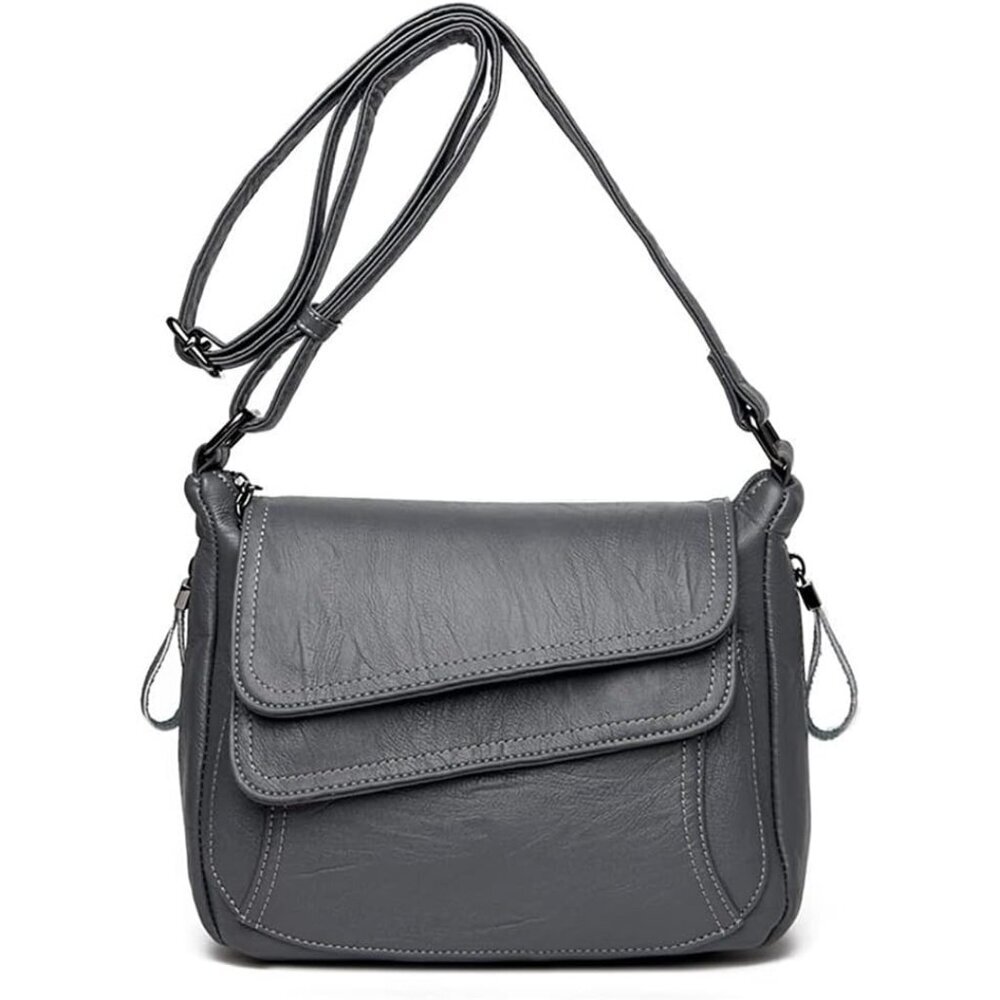 Gucci Grey Leather Women's Shoulder Bag Crossbody Purse with Multiple Pockets